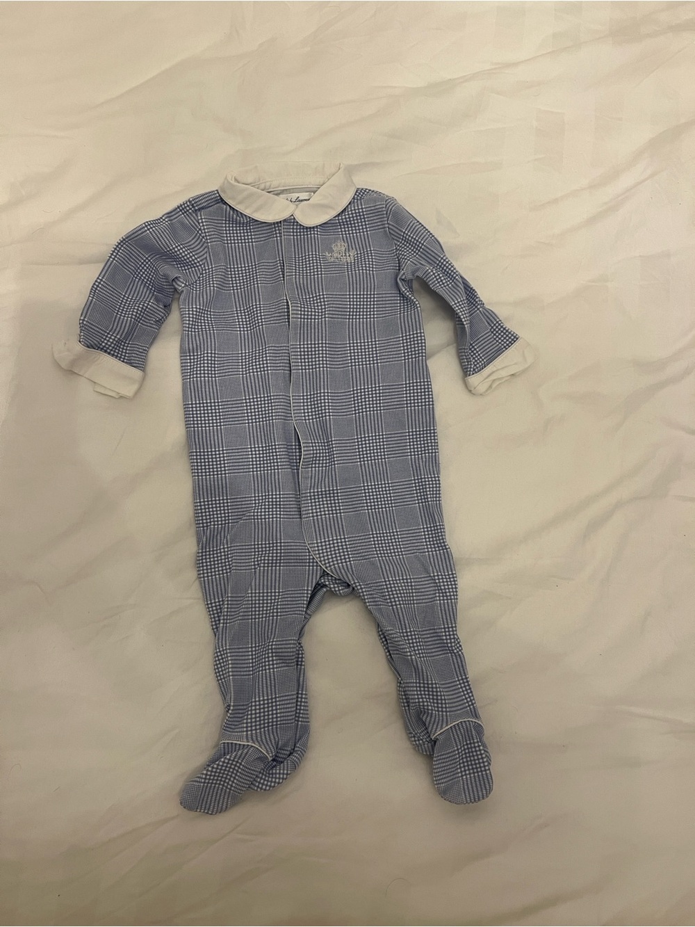 Ralph Lauren Blue Plaid Footed One-Piece with White Collar